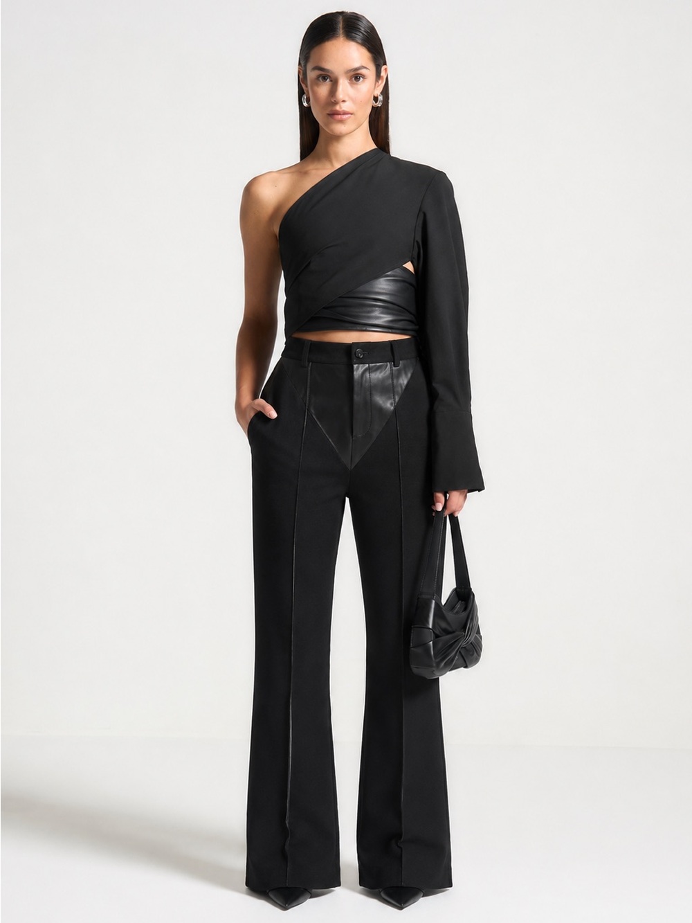 Manieré de Voir women’s panel black leather tailored pants size 4 - Picture 1 of 8
